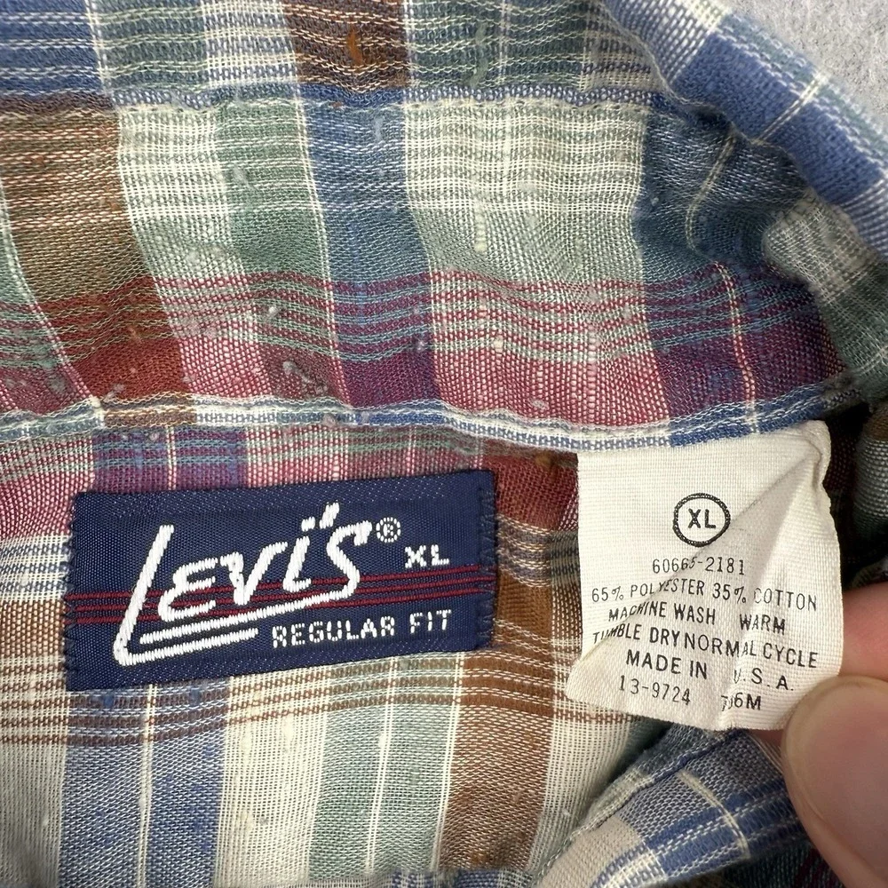 Vintage Levis Shirt‎ Mens XL Plaid 80s Button Up Long Sleeve Pockets Made In USA